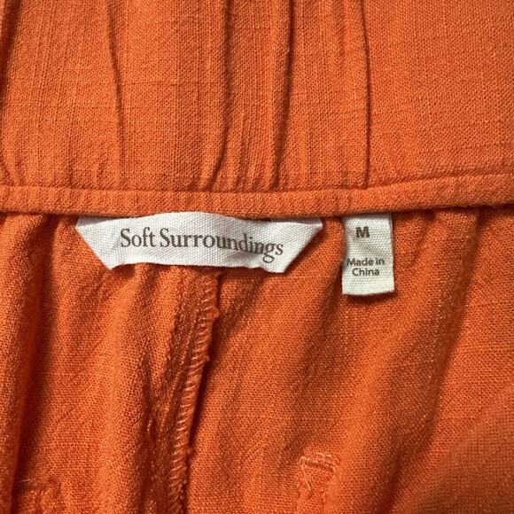 Soft Surroundings Capri Pants Womens Size Medium Orange Linen Cropped Cargo - Picture 3 of 8